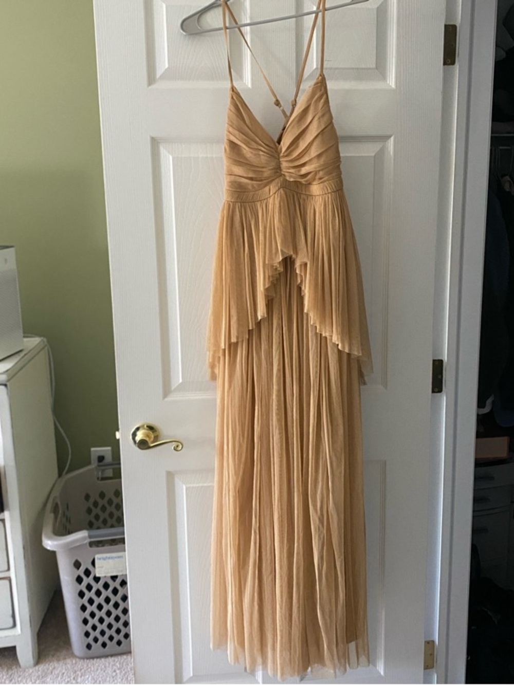 Nasty Gal Taupe Layered Tulle Maxi Dress